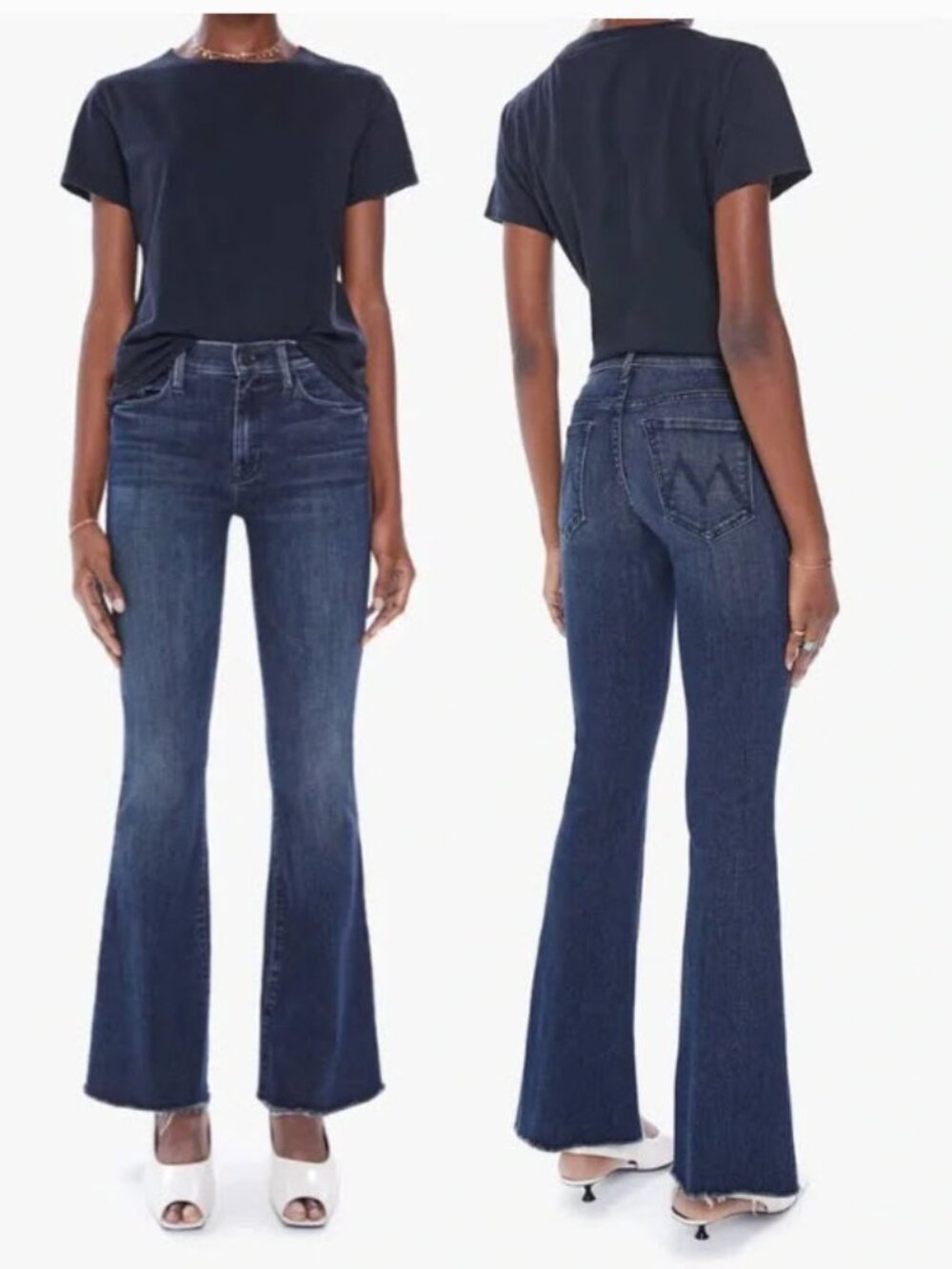 MOTHER The Weekender Fray Dark Wash Flare Jeans Size 30 Raw Hem
